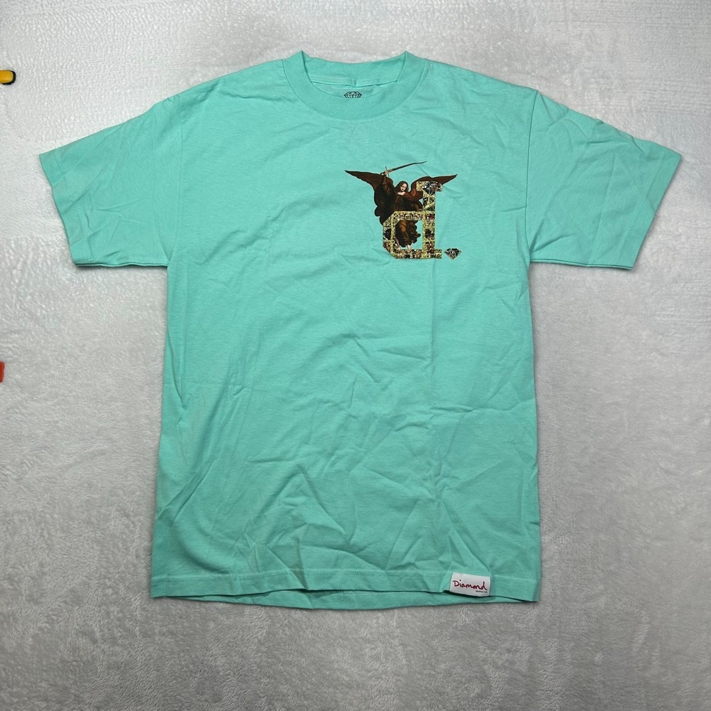 Diamond T-Shirt Men's Mint Green Angel Graphic Short Sleeve‎ USA Made - Medium